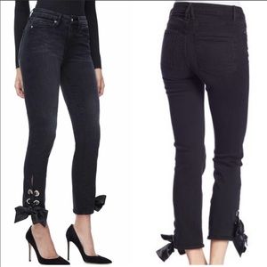 GOOD AMERICAN straight leg ankle lace up jeans